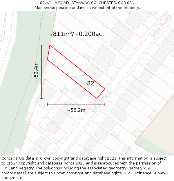 82, VILLA ROAD, STANWAY, COLCHESTER, CO3 0RN: Plot and title map