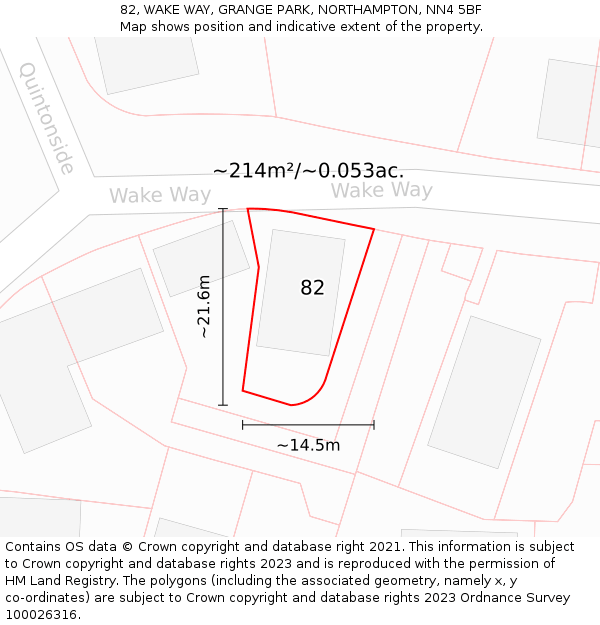 82, WAKE WAY, GRANGE PARK, NORTHAMPTON, NN4 5BF: Plot and title map