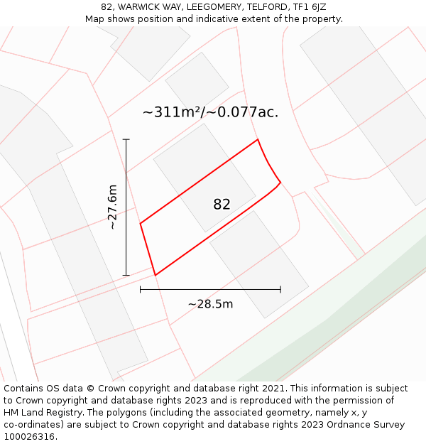 82, WARWICK WAY, LEEGOMERY, TELFORD, TF1 6JZ: Plot and title map