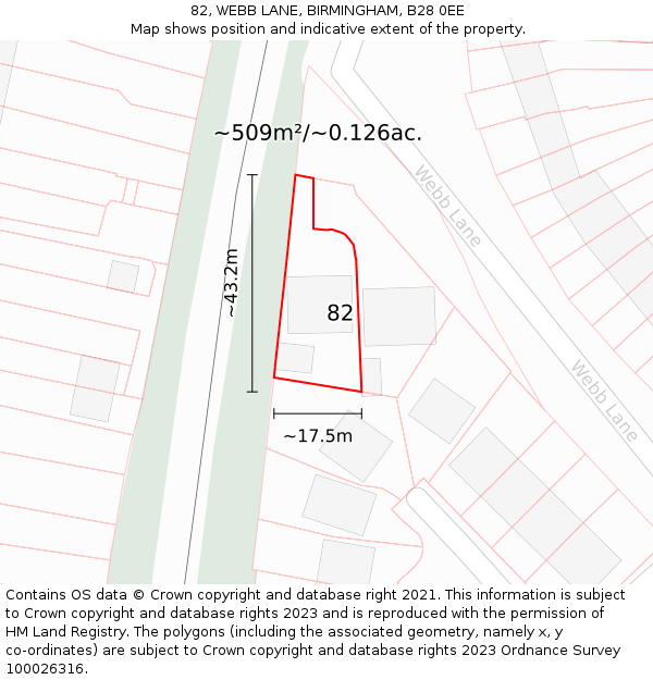 82, WEBB LANE, BIRMINGHAM, B28 0EE: Plot and title map