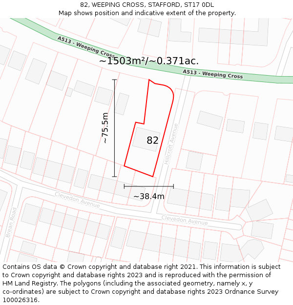82, WEEPING CROSS, STAFFORD, ST17 0DL: Plot and title map