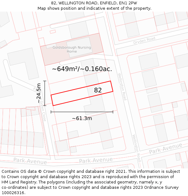 82, WELLINGTON ROAD, ENFIELD, EN1 2PW: Plot and title map