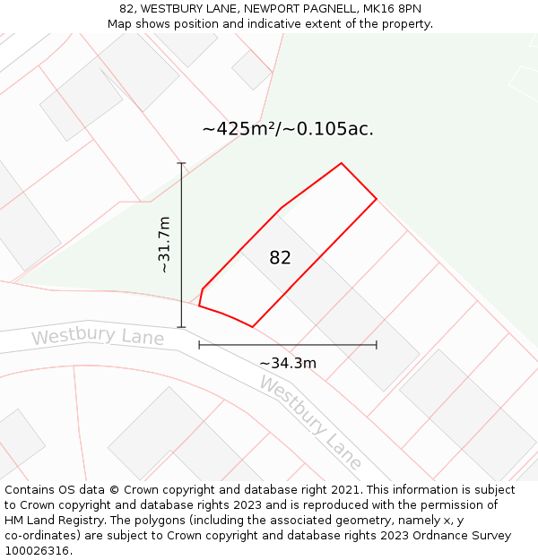 82, WESTBURY LANE, NEWPORT PAGNELL, MK16 8PN: Plot and title map