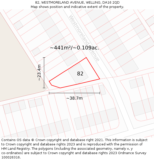 82, WESTMORELAND AVENUE, WELLING, DA16 2QD: Plot and title map