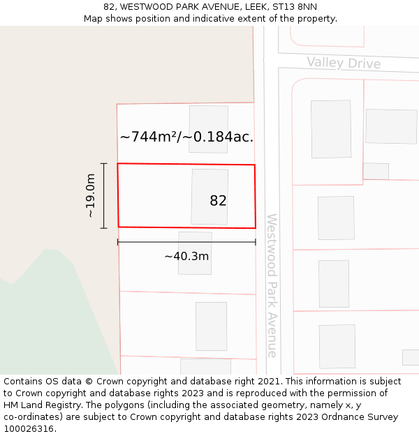 82, WESTWOOD PARK AVENUE, LEEK, ST13 8NN: Plot and title map