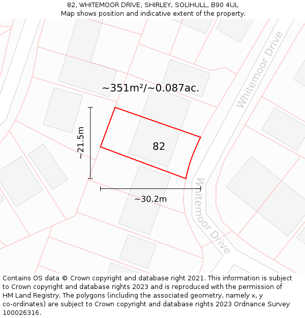 82, WHITEMOOR DRIVE, SHIRLEY, SOLIHULL, B90 4UL: Plot and title map