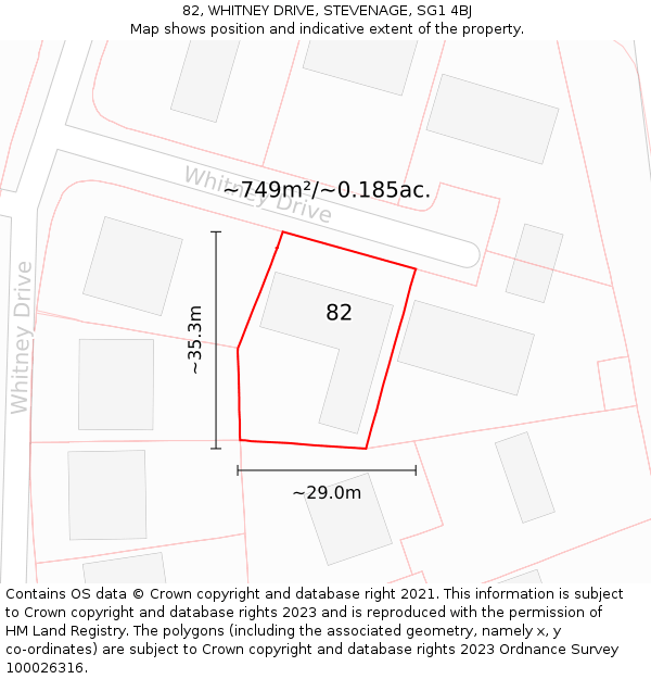 82, WHITNEY DRIVE, STEVENAGE, SG1 4BJ: Plot and title map