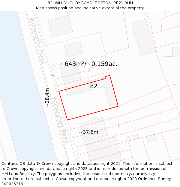 82, WILLOUGHBY ROAD, BOSTON, PE21 9HN: Plot and title map