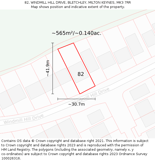 82, WINDMILL HILL DRIVE, BLETCHLEY, MILTON KEYNES, MK3 7RR: Plot and title map