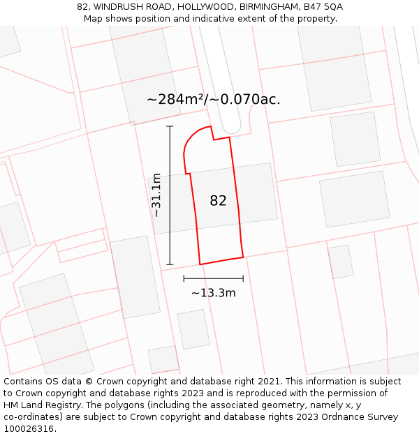 82, WINDRUSH ROAD, HOLLYWOOD, BIRMINGHAM, B47 5QA: Plot and title map