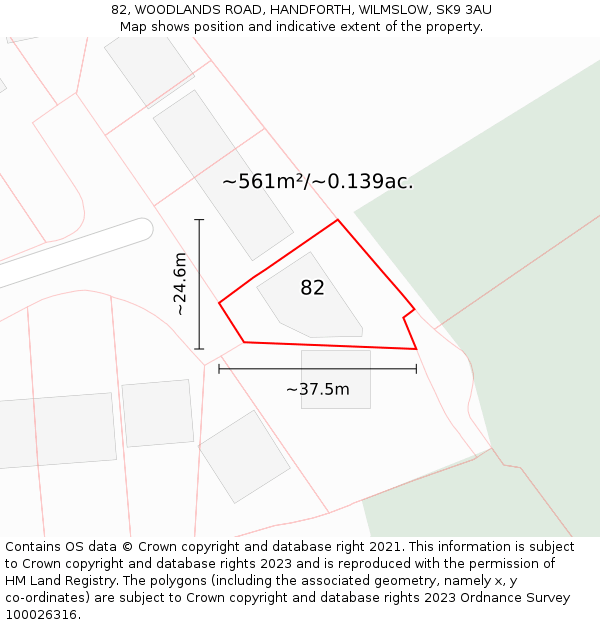 82, WOODLANDS ROAD, HANDFORTH, WILMSLOW, SK9 3AU: Plot and title map