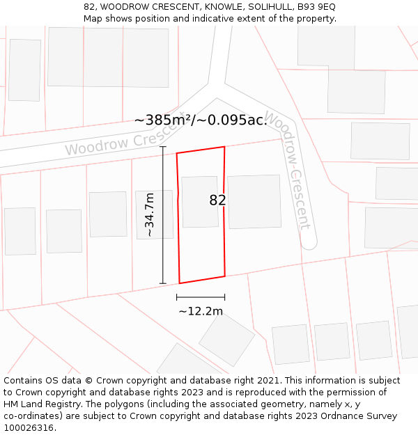 82, WOODROW CRESCENT, KNOWLE, SOLIHULL, B93 9EQ: Plot and title map