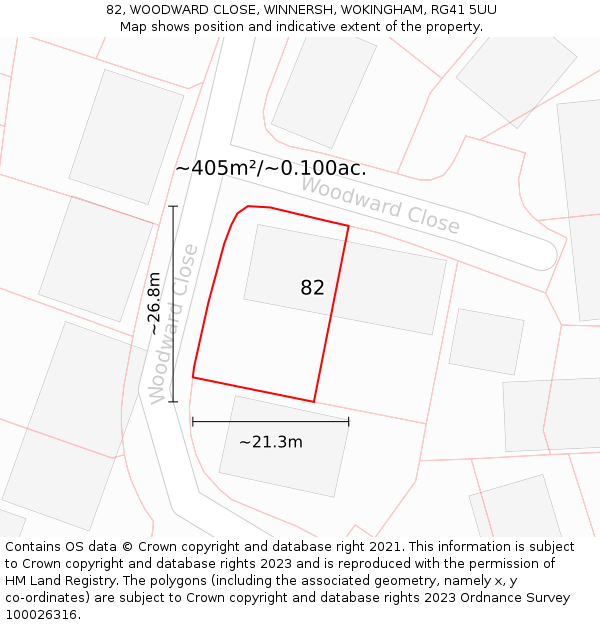 82, WOODWARD CLOSE, WINNERSH, WOKINGHAM, RG41 5UU: Plot and title map