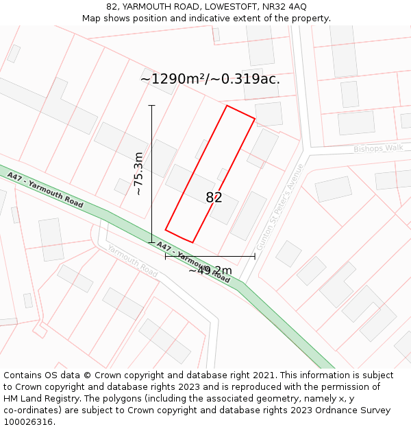 82, YARMOUTH ROAD, LOWESTOFT, NR32 4AQ: Plot and title map