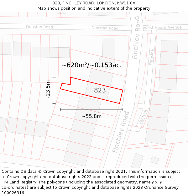 823, FINCHLEY ROAD, LONDON, NW11 8AJ: Plot and title map