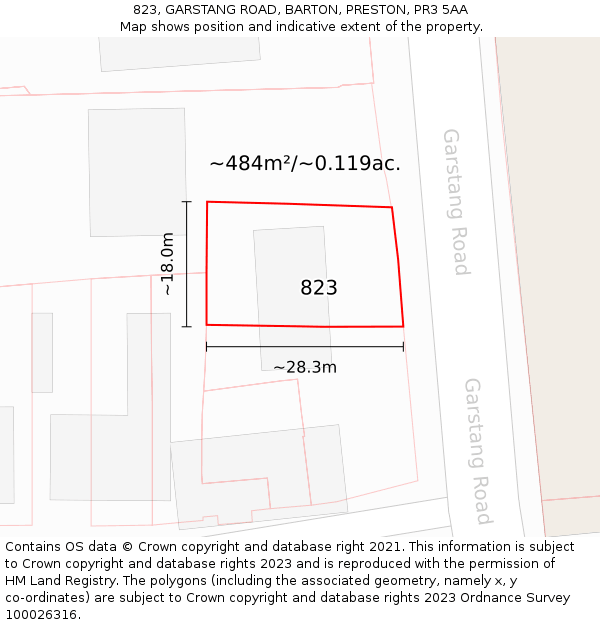 823, GARSTANG ROAD, BARTON, PRESTON, PR3 5AA: Plot and title map