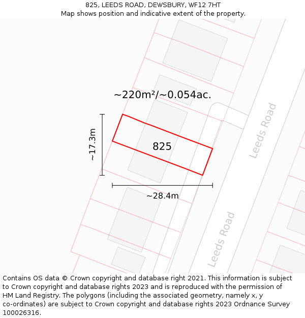 825, LEEDS ROAD, DEWSBURY, WF12 7HT: Plot and title map