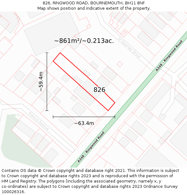 826, RINGWOOD ROAD, BOURNEMOUTH, BH11 8NF: Plot and title map