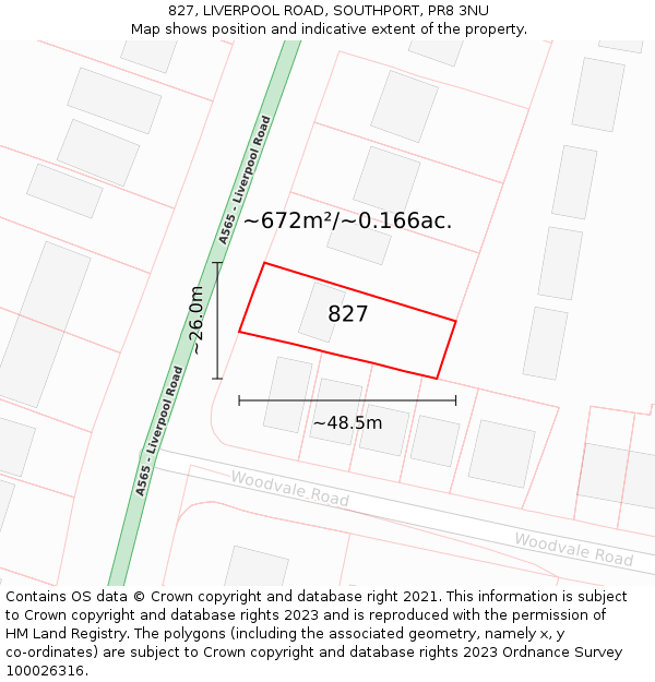 827, LIVERPOOL ROAD, SOUTHPORT, PR8 3NU: Plot and title map