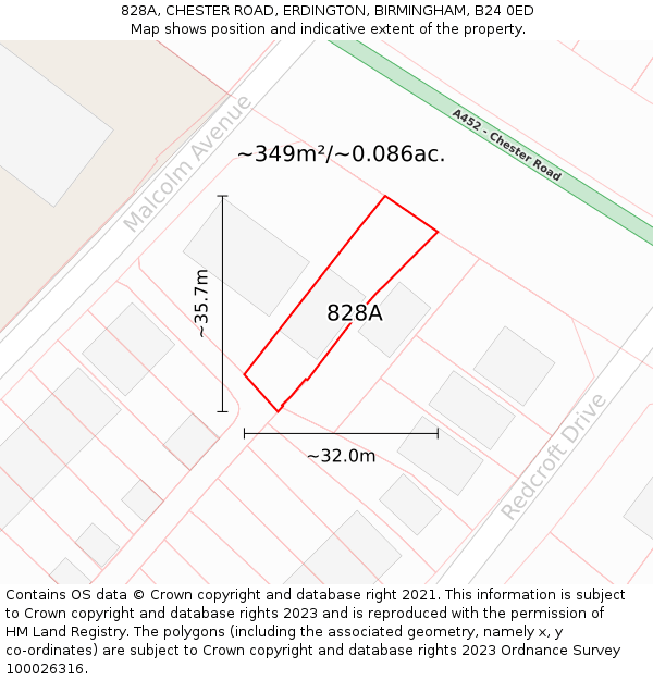 828A, CHESTER ROAD, ERDINGTON, BIRMINGHAM, B24 0ED: Plot and title map