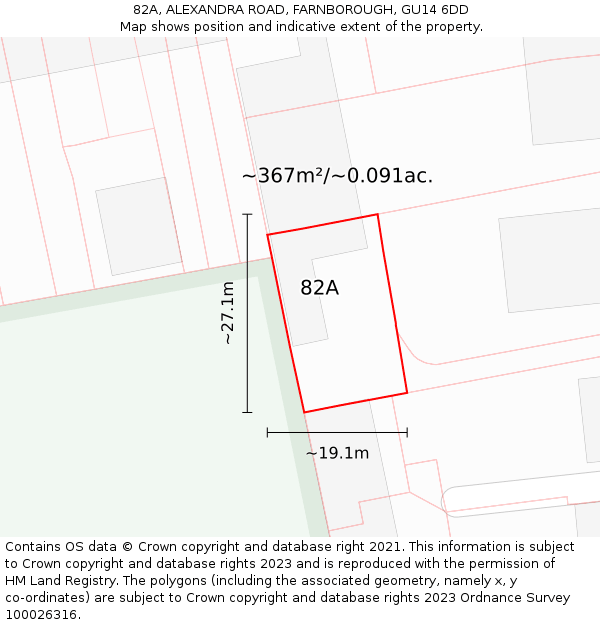 82A, ALEXANDRA ROAD, FARNBOROUGH, GU14 6DD: Plot and title map