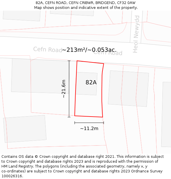 82A, CEFN ROAD, CEFN CRIBWR, BRIDGEND, CF32 0AW: Plot and title map