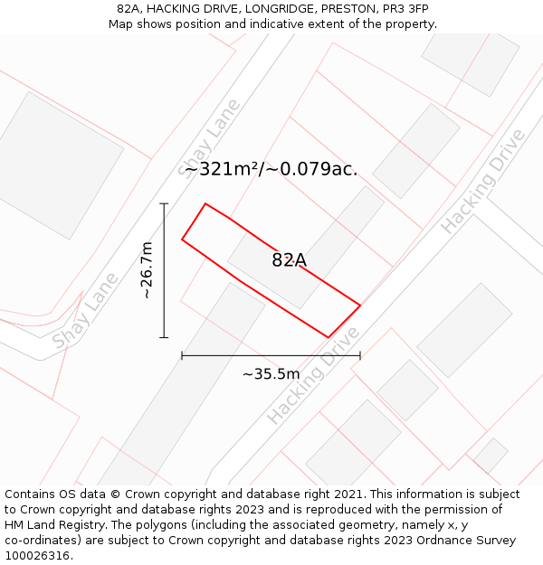 82A, HACKING DRIVE, LONGRIDGE, PRESTON, PR3 3FP: Plot and title map