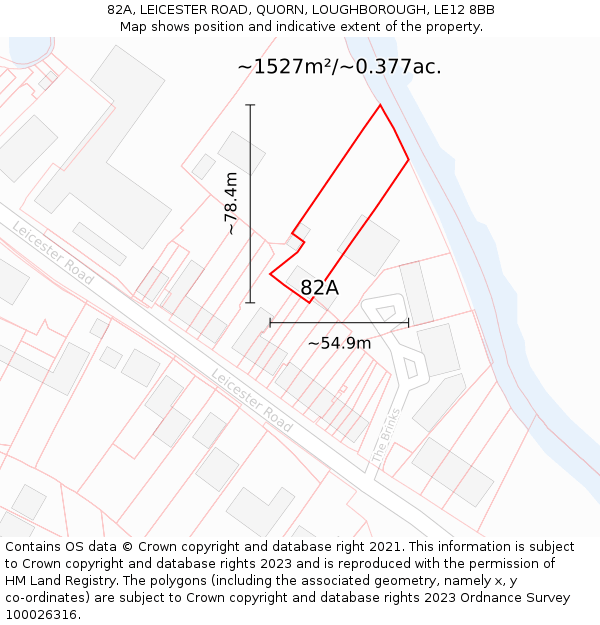 82A, LEICESTER ROAD, QUORN, LOUGHBOROUGH, LE12 8BB: Plot and title map