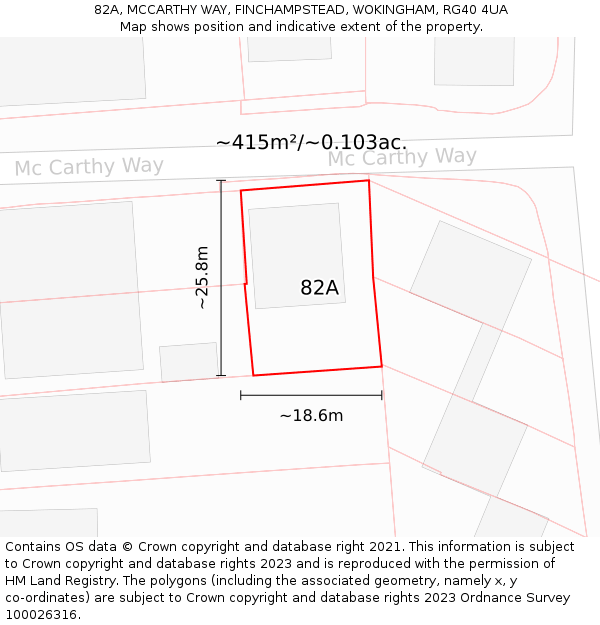 82A, MCCARTHY WAY, FINCHAMPSTEAD, WOKINGHAM, RG40 4UA: Plot and title map