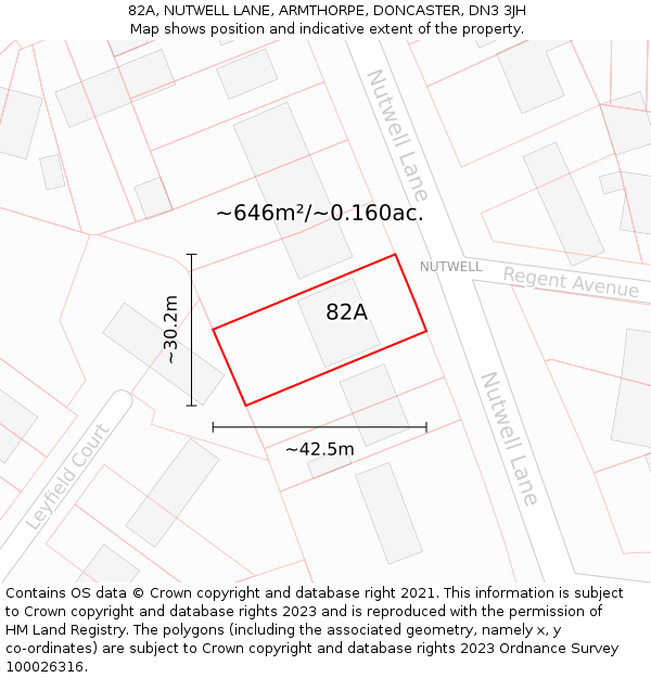 82A, NUTWELL LANE, ARMTHORPE, DONCASTER, DN3 3JH: Plot and title map