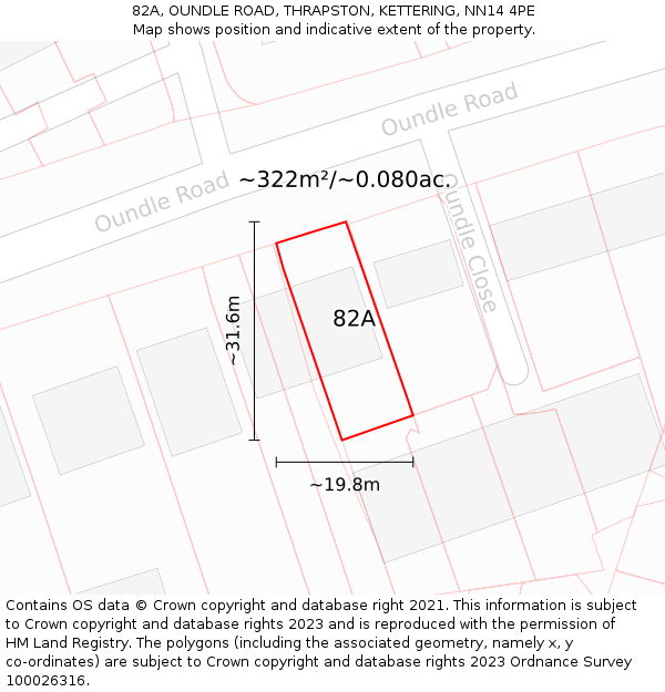 82A, OUNDLE ROAD, THRAPSTON, KETTERING, NN14 4PE: Plot and title map