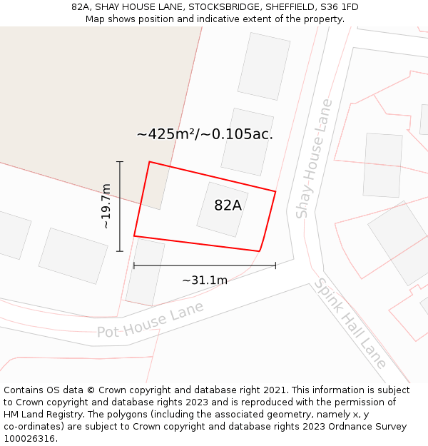 82A, SHAY HOUSE LANE, STOCKSBRIDGE, SHEFFIELD, S36 1FD: Plot and title map
