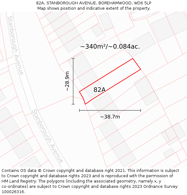 82A, STANBOROUGH AVENUE, BOREHAMWOOD, WD6 5LP: Plot and title map