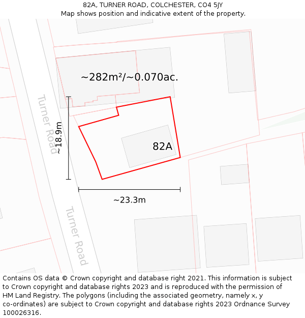 82A, TURNER ROAD, COLCHESTER, CO4 5JY: Plot and title map