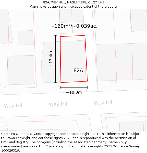 82A, WEY HILL, HASLEMERE, GU27 1HS: Plot and title map