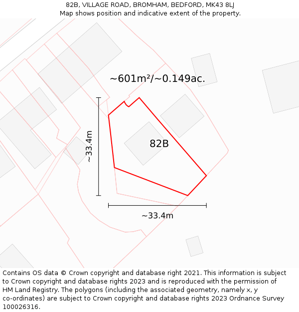 82B, VILLAGE ROAD, BROMHAM, BEDFORD, MK43 8LJ: Plot and title map