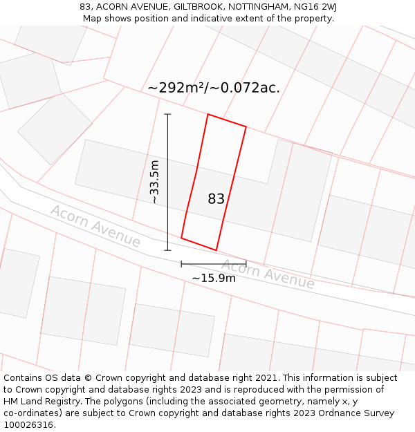83, ACORN AVENUE, GILTBROOK, NOTTINGHAM, NG16 2WJ: Plot and title map