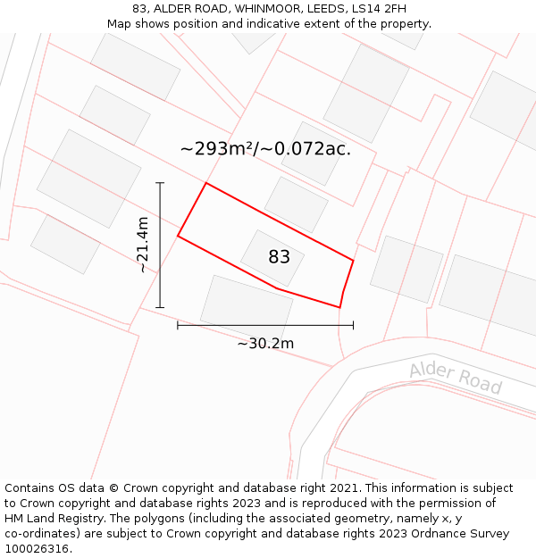 83, ALDER ROAD, WHINMOOR, LEEDS, LS14 2FH: Plot and title map