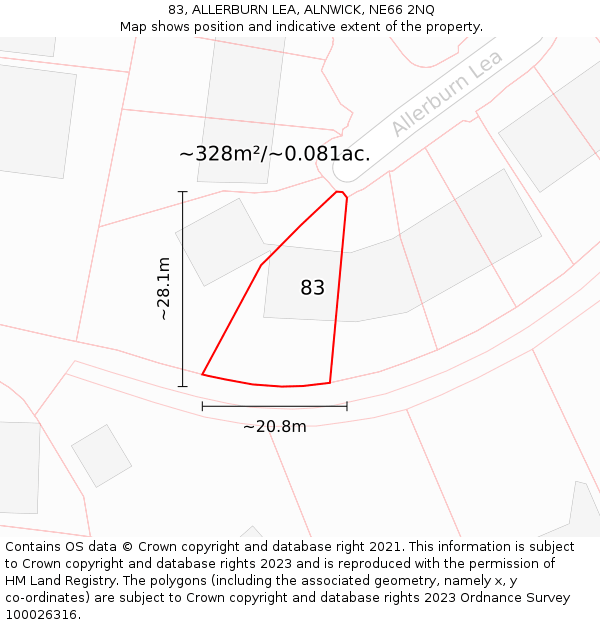 83, ALLERBURN LEA, ALNWICK, NE66 2NQ: Plot and title map