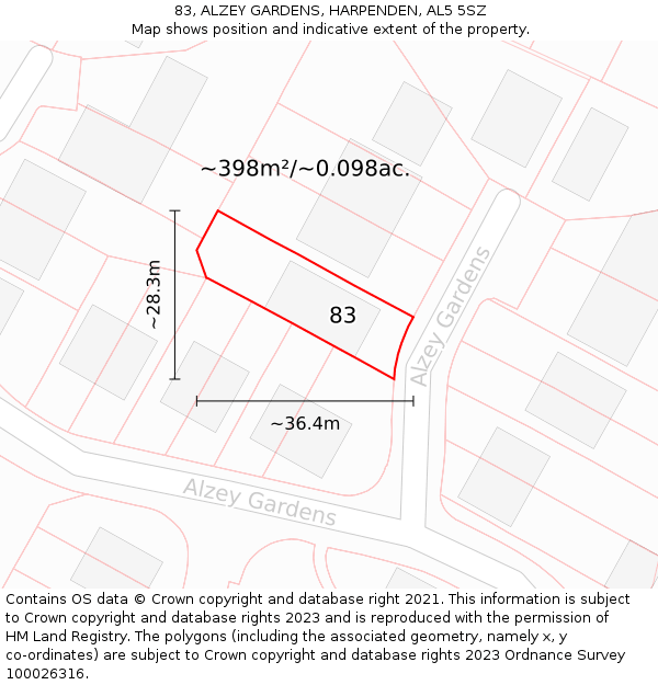 83, ALZEY GARDENS, HARPENDEN, AL5 5SZ: Plot and title map