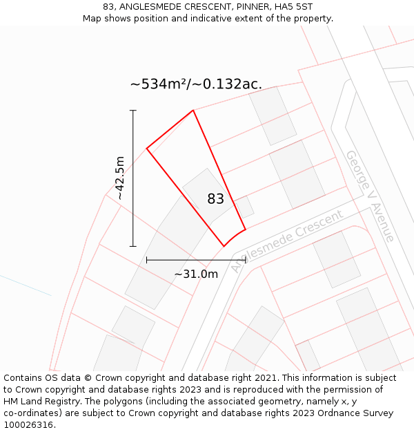 83, ANGLESMEDE CRESCENT, PINNER, HA5 5ST: Plot and title map
