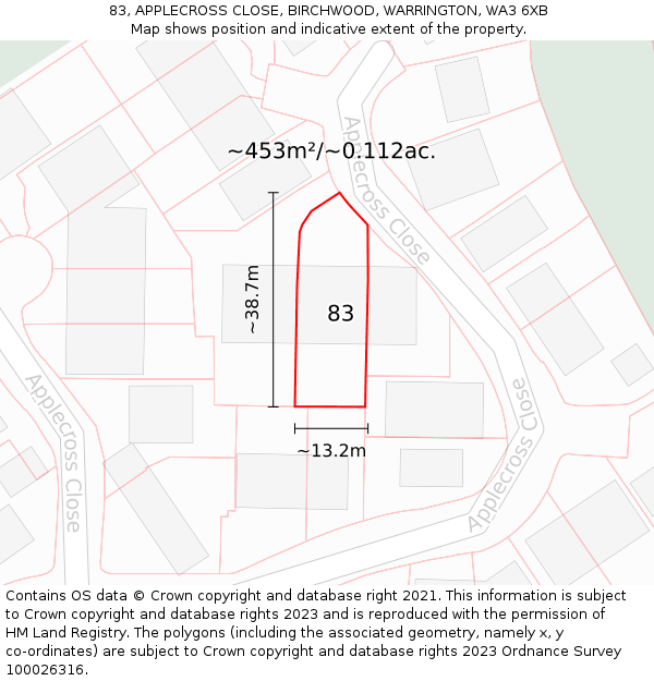 83, APPLECROSS CLOSE, BIRCHWOOD, WARRINGTON, WA3 6XB: Plot and title map