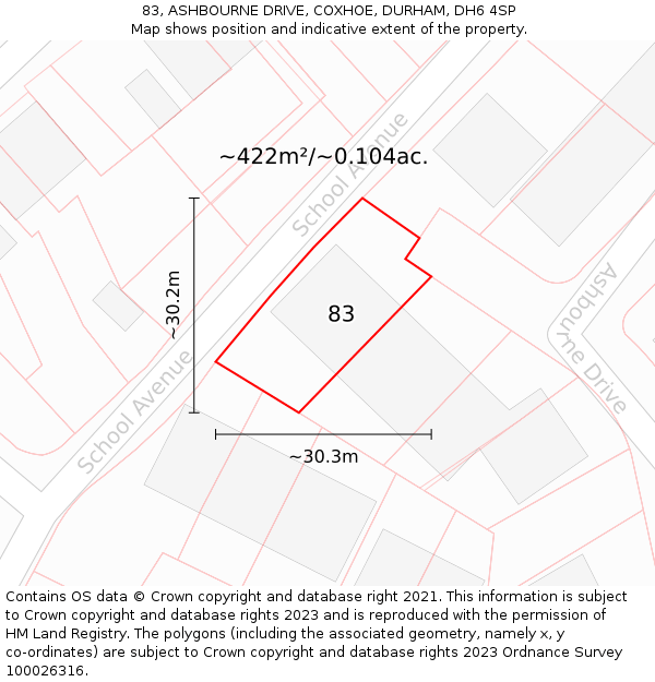 83, ASHBOURNE DRIVE, COXHOE, DURHAM, DH6 4SP: Plot and title map