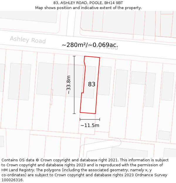 83, ASHLEY ROAD, POOLE, BH14 9BT: Plot and title map