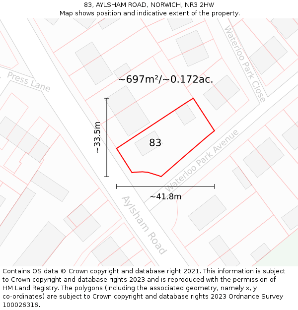 83, AYLSHAM ROAD, NORWICH, NR3 2HW: Plot and title map