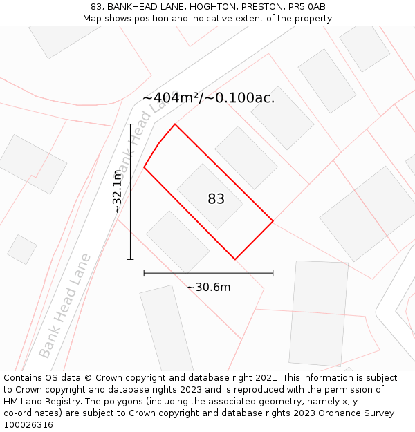 83, BANKHEAD LANE, HOGHTON, PRESTON, PR5 0AB: Plot and title map