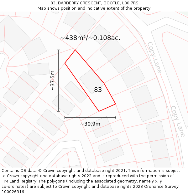 83, BARBERRY CRESCENT, BOOTLE, L30 7RS: Plot and title map
