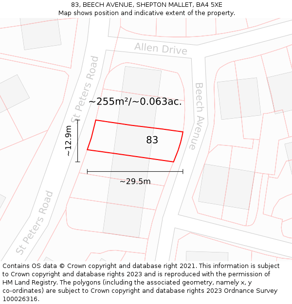 83, BEECH AVENUE, SHEPTON MALLET, BA4 5XE: Plot and title map