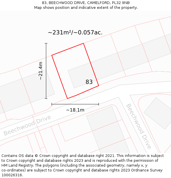 83, BEECHWOOD DRIVE, CAMELFORD, PL32 9NB: Plot and title map