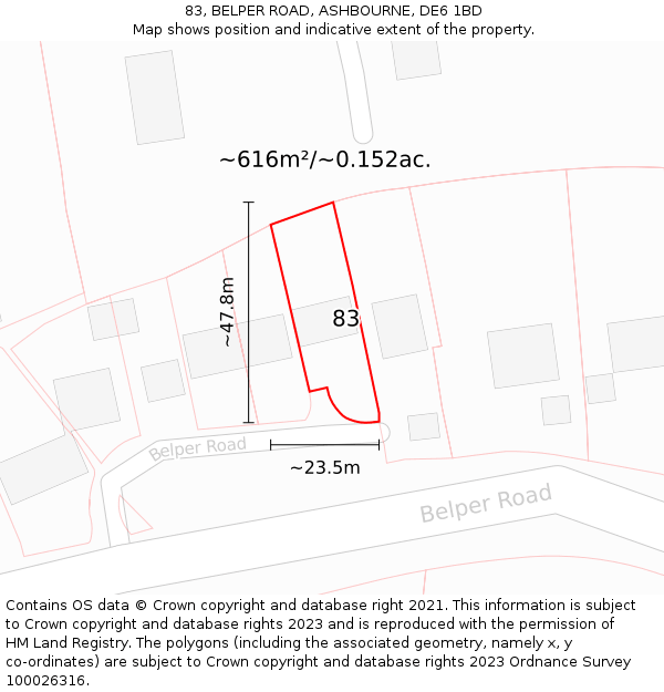 83, BELPER ROAD, ASHBOURNE, DE6 1BD: Plot and title map